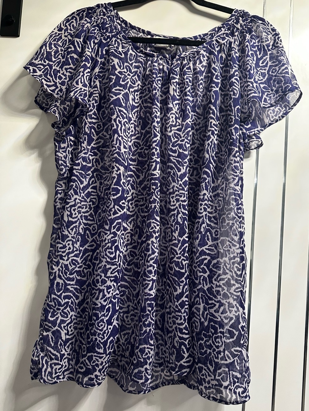 ALFRED SUNG PURE 2XL Purple and Off White Abstract Floral Semi Sheer Blouse